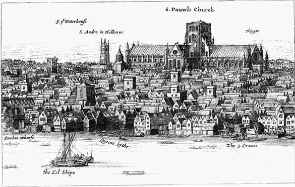 Old St Paul's Cathedral before it was destroyed in the Great Fire of 1666.