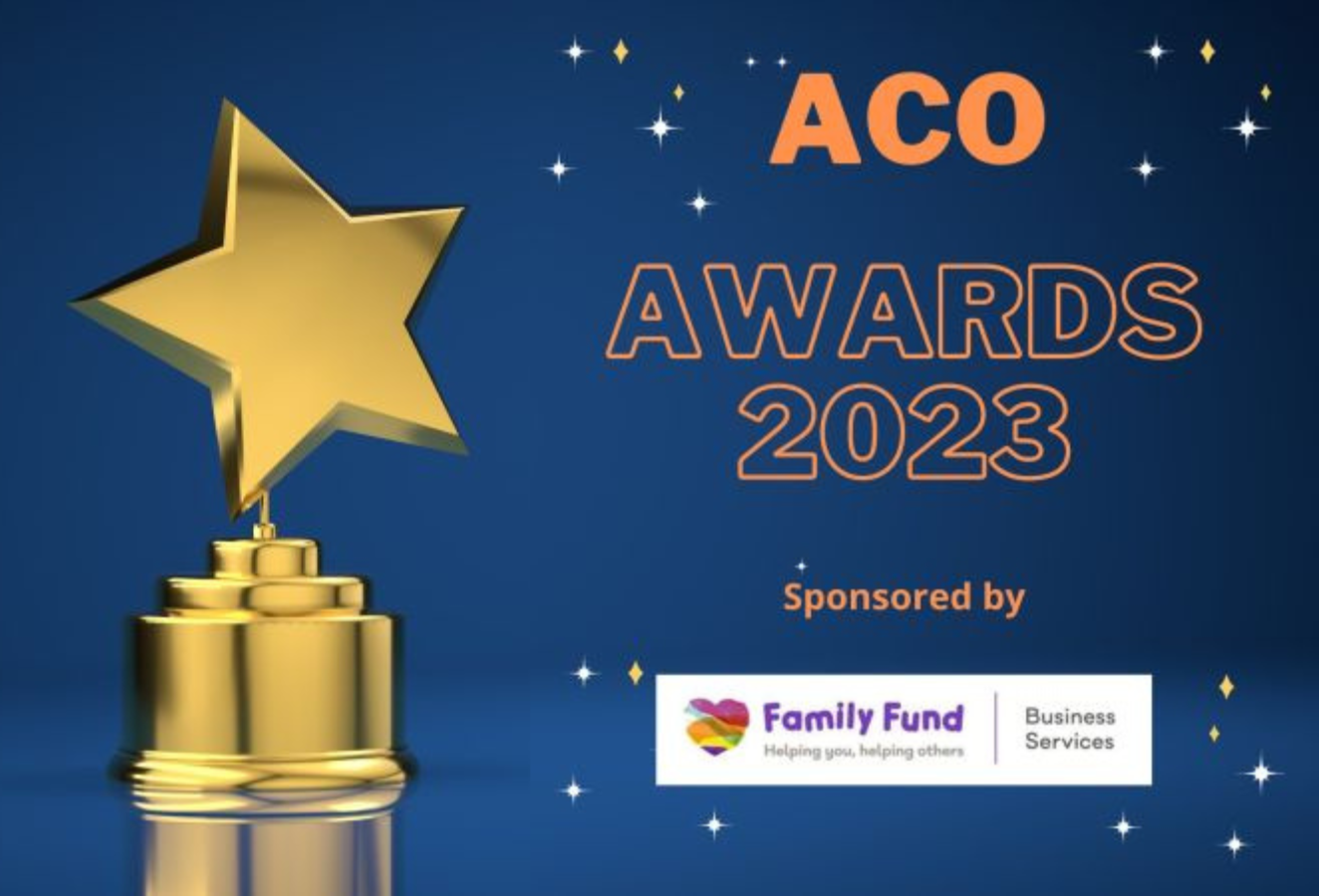 Text reads: ACO Awards 2023. Sponsored by Family Fund.