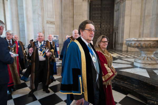 Livery Masters, wearing formal robes, at the West Door of St Paul's Cathedral.