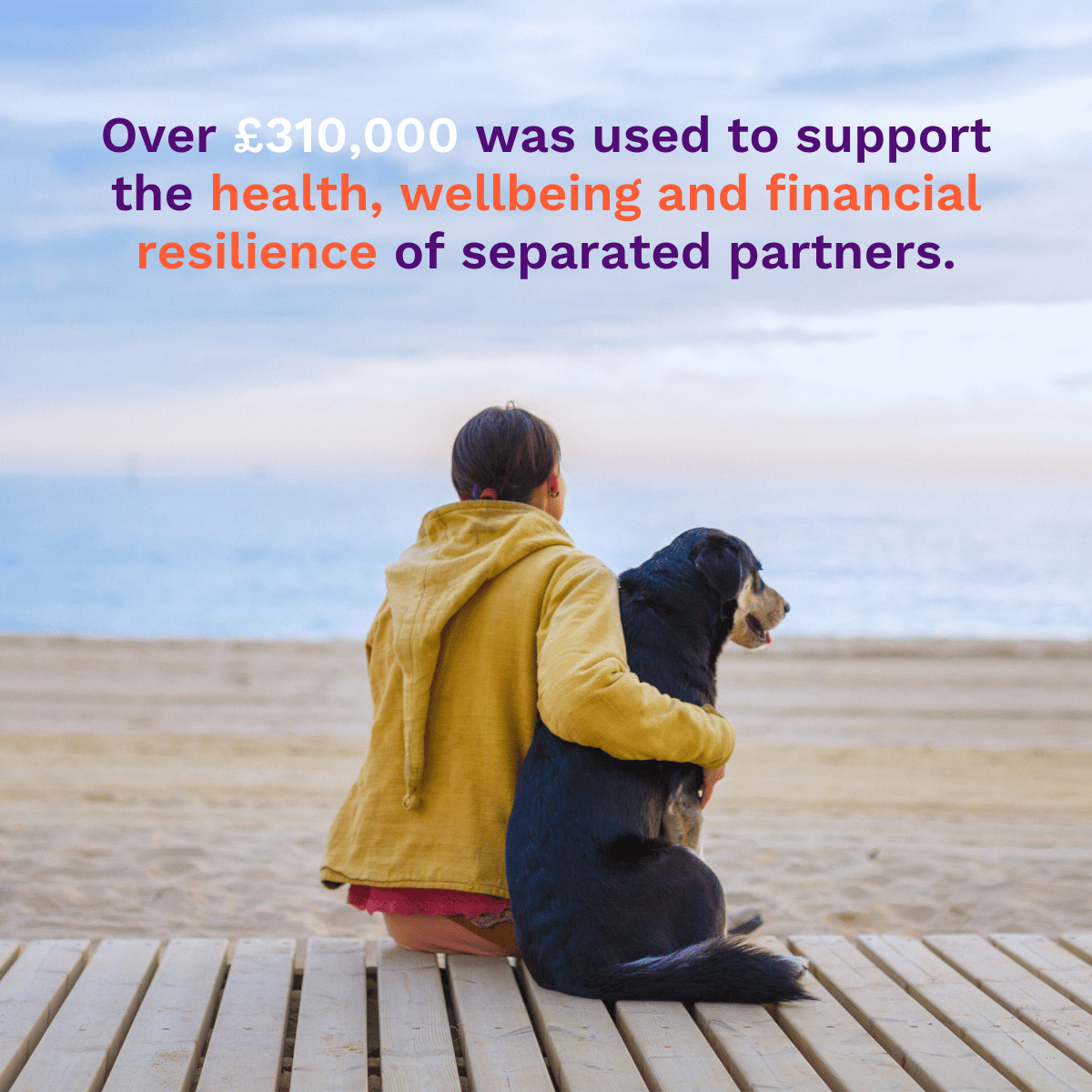 Text reads: Over £310,000 was used to support the health, wellbeing and financial resilience of separated partners.