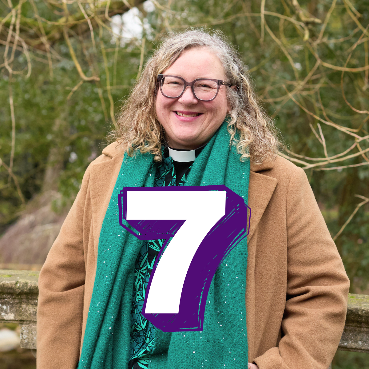 A woman is stood on a bridge beside a river. Text reads: seven.